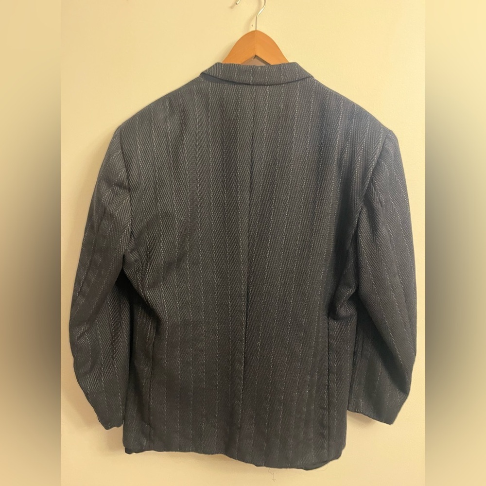 LUBIAM Italy Vintage Double Breasted Blazer Peak Lapel Navy Pinstripe LARGE - Picture 3 of 12